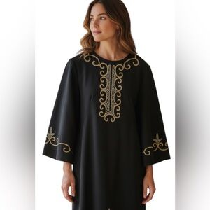 Vintage Trevira 2000 Black Gold Embroidered Dress Sz 46 (L/XL)